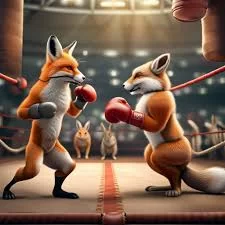 A fox and a rabbit in the ring are ...
