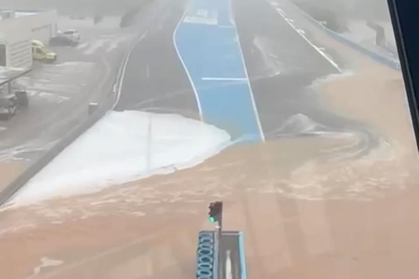 Water flowing over the Jerez race track