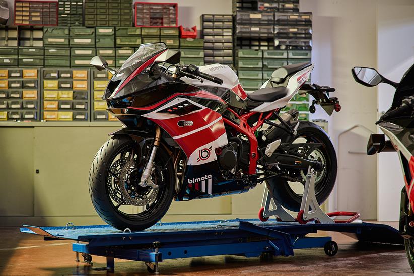 Bimota KB399 off-side on bench