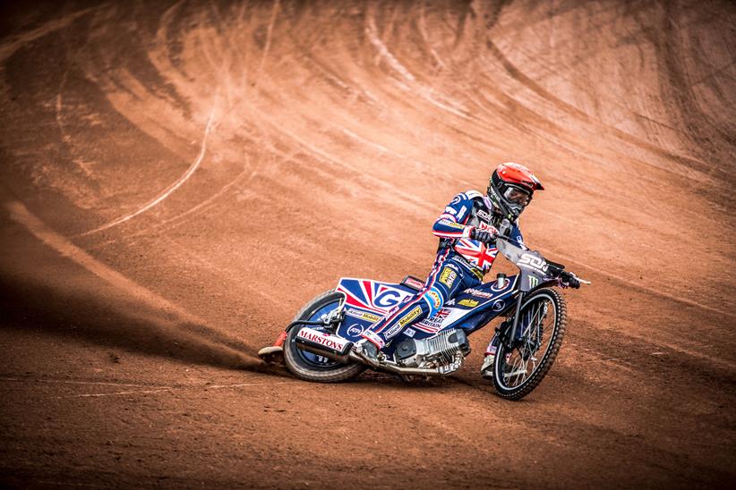 Tai Woffinden sliding a speedway bike